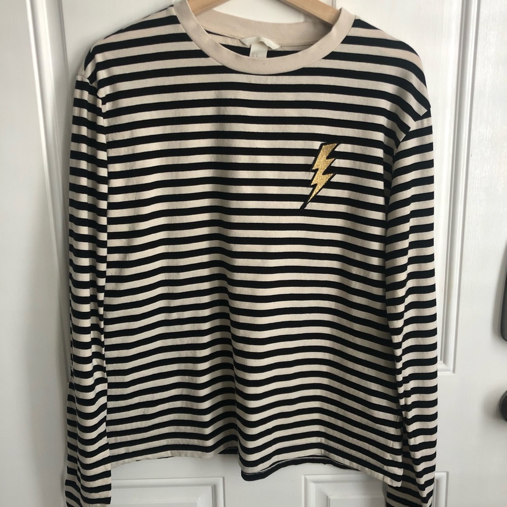 Cream and Black Stripped Tee M
